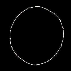 Vintage Black Onyx Round Stones Stainless Steel Tube Bead Necklace Barrel Clasp